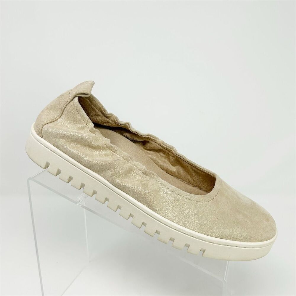 Vionic Uptown Ballet Flats Ruched Gold Size 10 Slip-On Shoes Comfort Casual